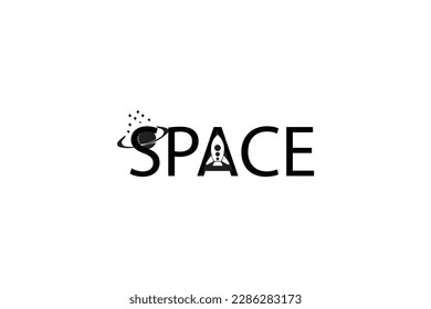 Weltraumlogo mit Erdstern und Raketen