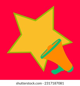space to write wake up on comic background. attention loud or shout for new announcement or discount vector. megaphone or loudspeaker flat design isolated. blank speech bubble star cartoon for text