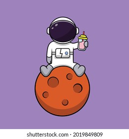 Space X Astronaut On Mars Vector Illustration Icon  Flat Cartoon Style