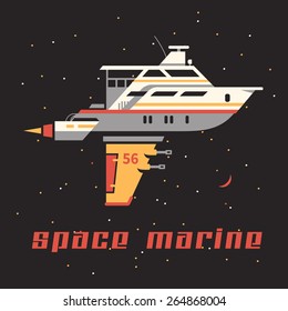Space yacht on the background of stars. Flat vector illustration.