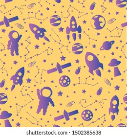 space yellow vector seamless pattern . Concept for print, web design, cards, wallpapers, paper design