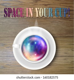 Space in your cup on a wooden surface