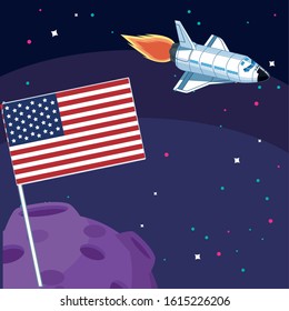 spacecraft american flag moon space exploration vector illustration