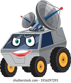Caricatura de la nave espacial con expresión facial en ilustración de fondo blanco