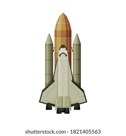 Spacecraft, Cosmos Exploration, Astronautics and Space Technology Theme Flat Vector Illustration on White Background