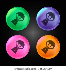 Spacecraft crystal ball design icon in green - blue - pink and orange.