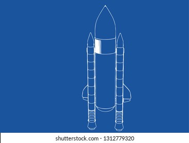 spacecraft drawing on a blue background vector