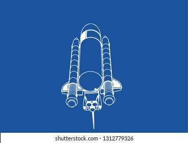 spacecraft drawing on a blue background vector