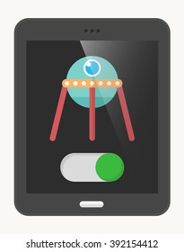 Spacecraft  flat  icon with Tablet,eps10,