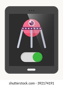 Spacecraft  flat  icon with Tablet,eps10,
