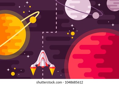 spacecraft flies in the solar system. space. vector cartoon illustration