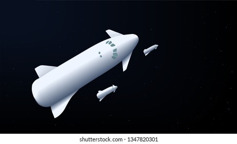 The spacecraft flies through space and time among the stars