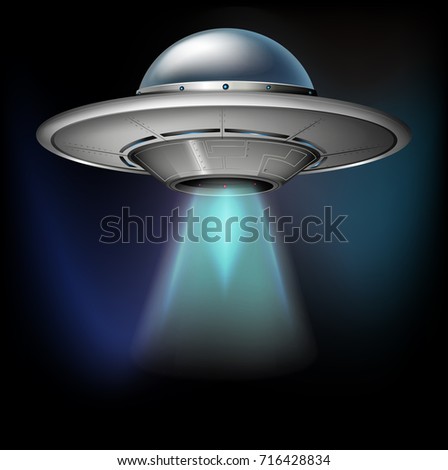 Spacecraft flying in dark space illustration