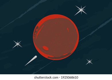 The spacecraft is flying towards the red planet. Simple flat illustration.
