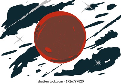 The spacecraft is flying towards the red planet. Simple flat illustration.