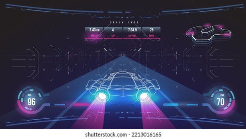Spacecraft futuristic HUD panel. HUD target aims on radar screen, game dashboard and UI panel controls.
