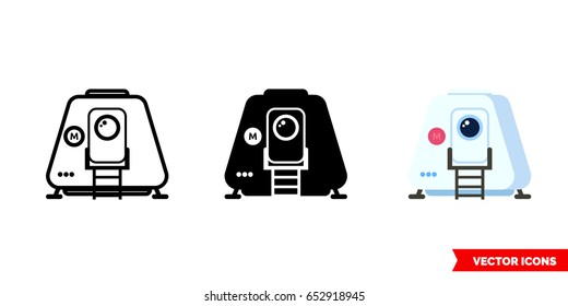Spacecraft icon of 3 types: color, black and white, outline. Isolated vector sign symbol. Colonization of Mars. Mars One.