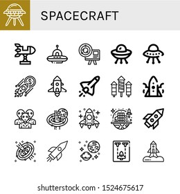 spacecraft icon set. Collection of Ufo, Rocket, Astronomy, Spaceship, Space shuttle, Alien, Black hole, Space colonization, Space, Universe icons