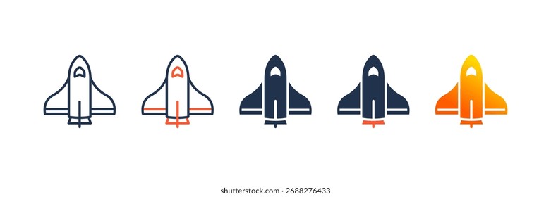 Spacecraft icon set multiple style collection