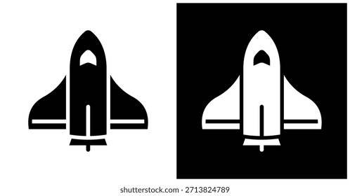 Icono De La Nave Espacial Fijado En Fondo Blanco Y Negro