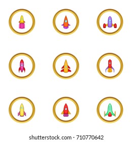 Spacecraft icons set. Cartoon set of 9 spacecraft vector icons for web isolated on white background