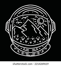 spacecraft illustration Monoline Vector, mountain vintage badge, creative emblem Design For T-shirt Design