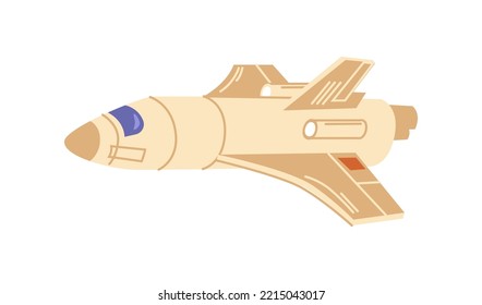 Spacecraft isolated vehicle used for traveling in space. Spaceship for astronauts, cosmos exploration and scientific discoveries. Vector in flat cartoon style