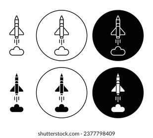 Spacecraft launch icon set in black color. Rocket ship launching vector icon for ui designs.