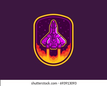 Spacecraft launch into space. Mission badge. Space shuttle launch emblem