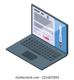 Spacecraft launch laptop icon isometric vector. Rocket ship. Cosmos future