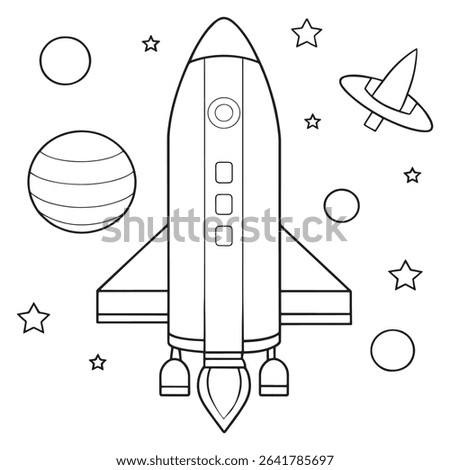 Spacecraft lifting off past fluffy clouds and scattered stars in a dreamlike cosmic illustration