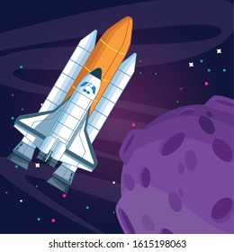 spacecraft moon universe stars space exploration vector illustration