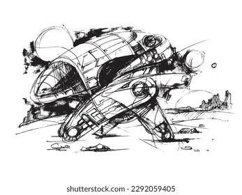 Raumfahrzeuge auf dem Mars. Fantasie. Hohe Technologien. Weltraumentwicklung. Galaxie. Interplanetarisches Reisen. Auf dem Mond fliegen