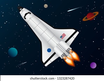 Spacecraft on space background graphic vector