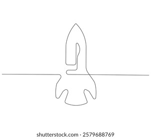 Spacecraft in one continuous line drawing. Rocket space ship launch into universe concept. Rocket in simple linear style. Editable outline illustration