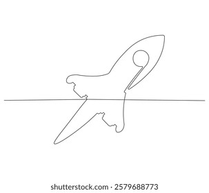 Spacecraft in one continuous line drawing. Rocket space ship launch into universe concept. Rocket in simple linear style. Editable outline illustration