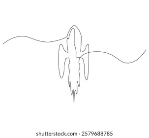 Spacecraft in one continuous line drawing. Rocket space ship launch into universe concept. Rocket in simple linear style. Editable outline illustration