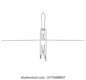 Spacecraft in one continuous line drawing. Rocket space ship launch into universe concept. Rocket in simple linear style. Editable outline illustration