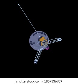 spacecraft pioneer 10 in cartoon style 2d. vector