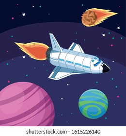 spacecraft planets and asteroid space exploration vector illustration