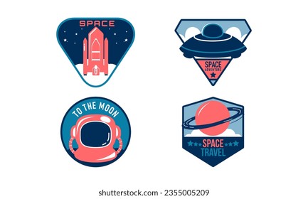Spacecraft and pressure suit space exploration isolated icons