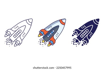 Naves espaciales, ilustración vectorial de icono de cohete