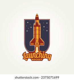 spacecraft rocket launch retro badge logo template vector illustration design. vintage futuristic, space, innovation emblem logo concept