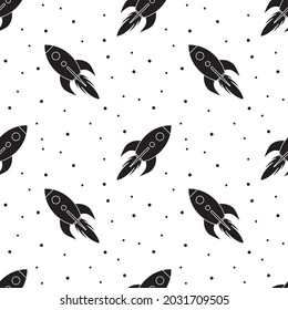 Spacecraft rocket seamless pattern. Galaxy, space, cosmic exploration. Vector illustration.