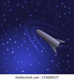 Spacecraft rushing through space at high speed, vector illustration