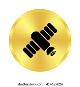 Spacecraft; satellite - black vector icon;  golden button