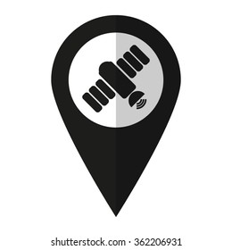 Spacecraft; satellite - vector icon;  black map pointer