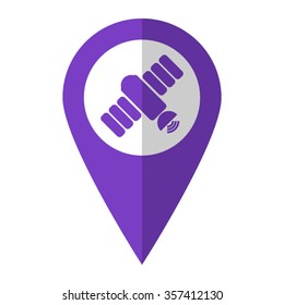 Spacecraft; satellite - vector icon;  violet map pointer