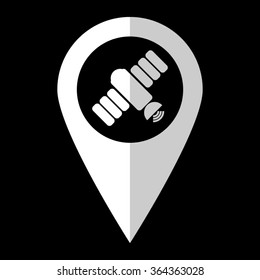 Spacecraft; satellite - white vector icon;  map pointer