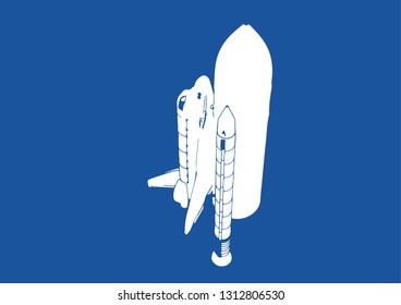 spacecraft silhouette on blue background vector
